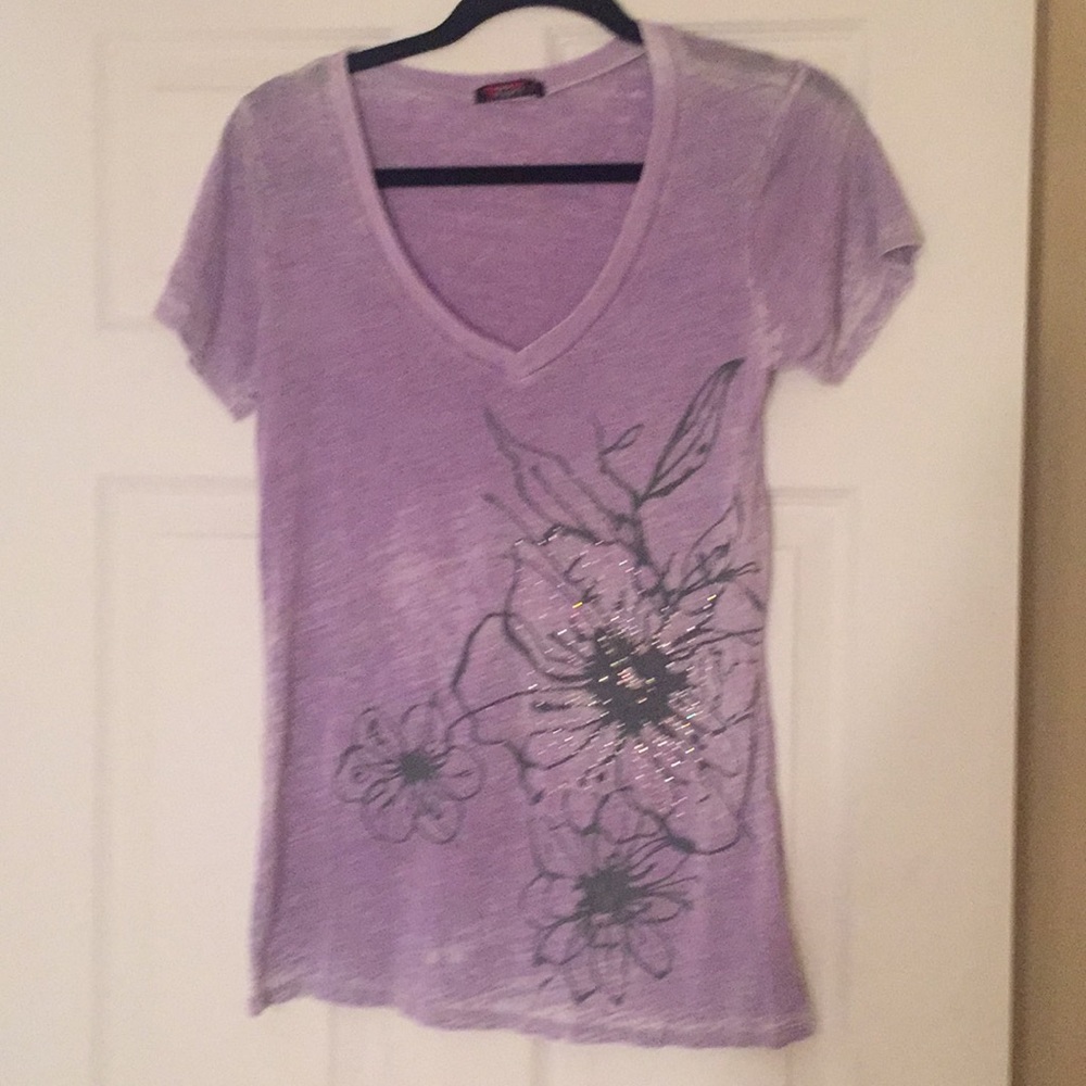 T Party NWOT burnout short sleeve top w/ stones.